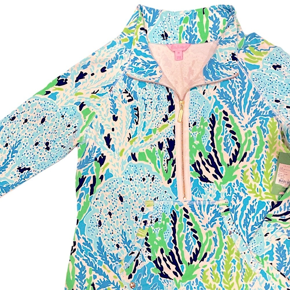 Lilly Pulitzer Blue Lets Cha-Cha Popover Sweater Pullover Zip-up